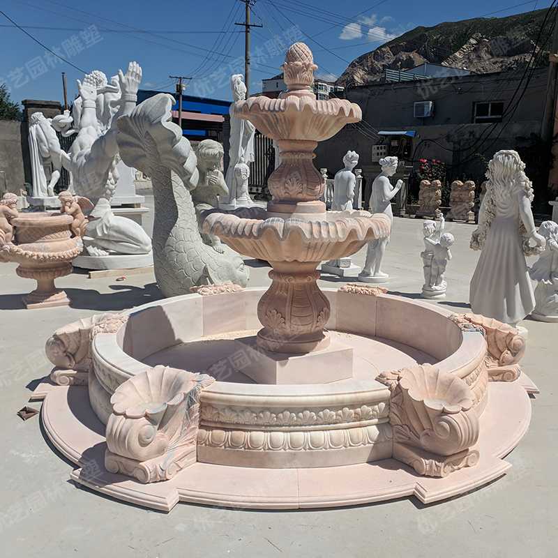 晚霞紅石雕噴泉，景觀石雕噴泉