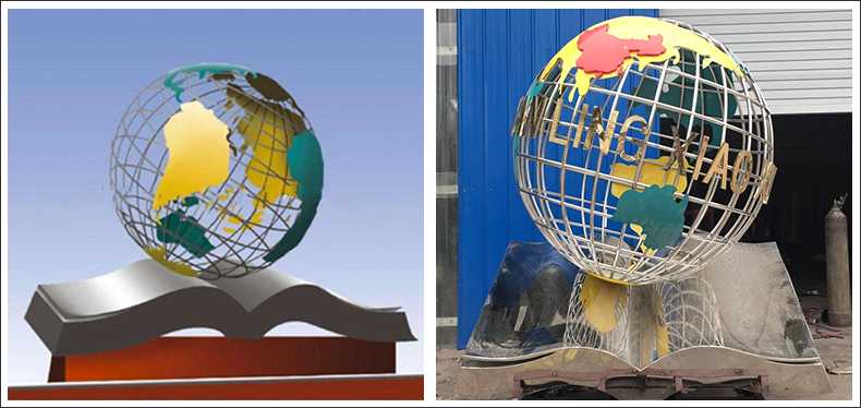 不銹鋼地球，景觀地球雕塑，學校地球儀擺件
